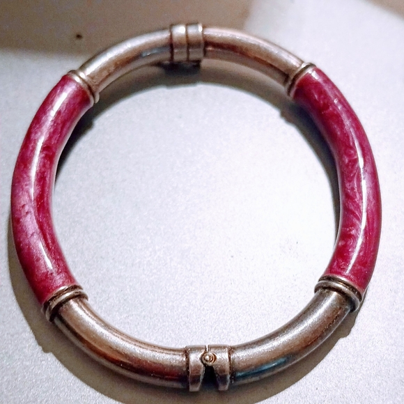 Vintage Milor Sterling Silver & Pink Fushia Enamel Bangle size 7 Bracelet - Picture 4 of 9
